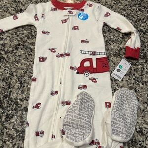 NWT 18mo Carter's Red and White Fire Truck One Piece pajamas with feet